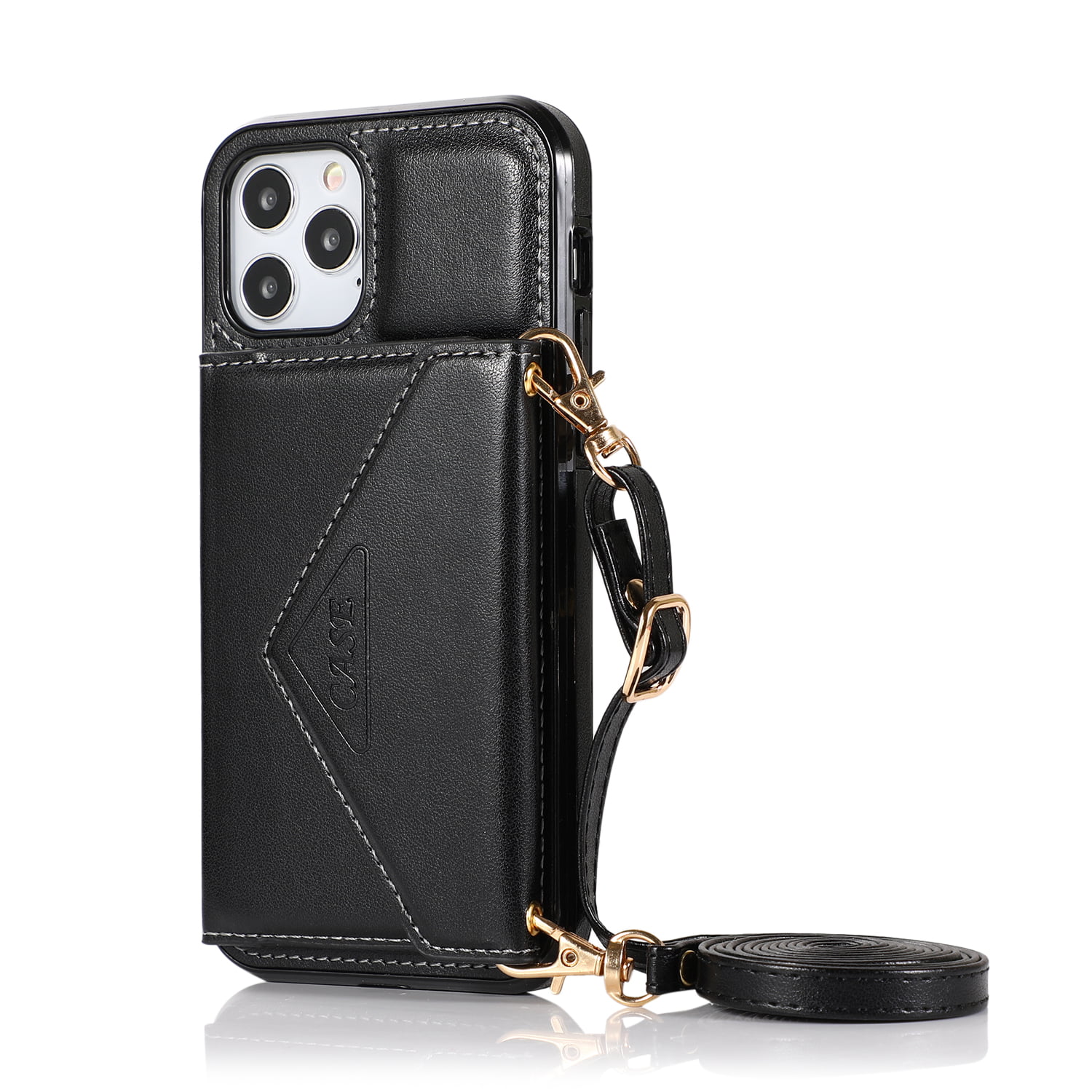 LUVI Compatible with iPhone 12 Pro Max Wallet Case with Crossbody Neck  Strap Lanyard Purse Handbag Shoulder Strap Cover with PU Leather Credit ID  Card