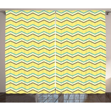 Yellow Chevron Curtains 2 Panels Set Zigzag Lines In Horizontal