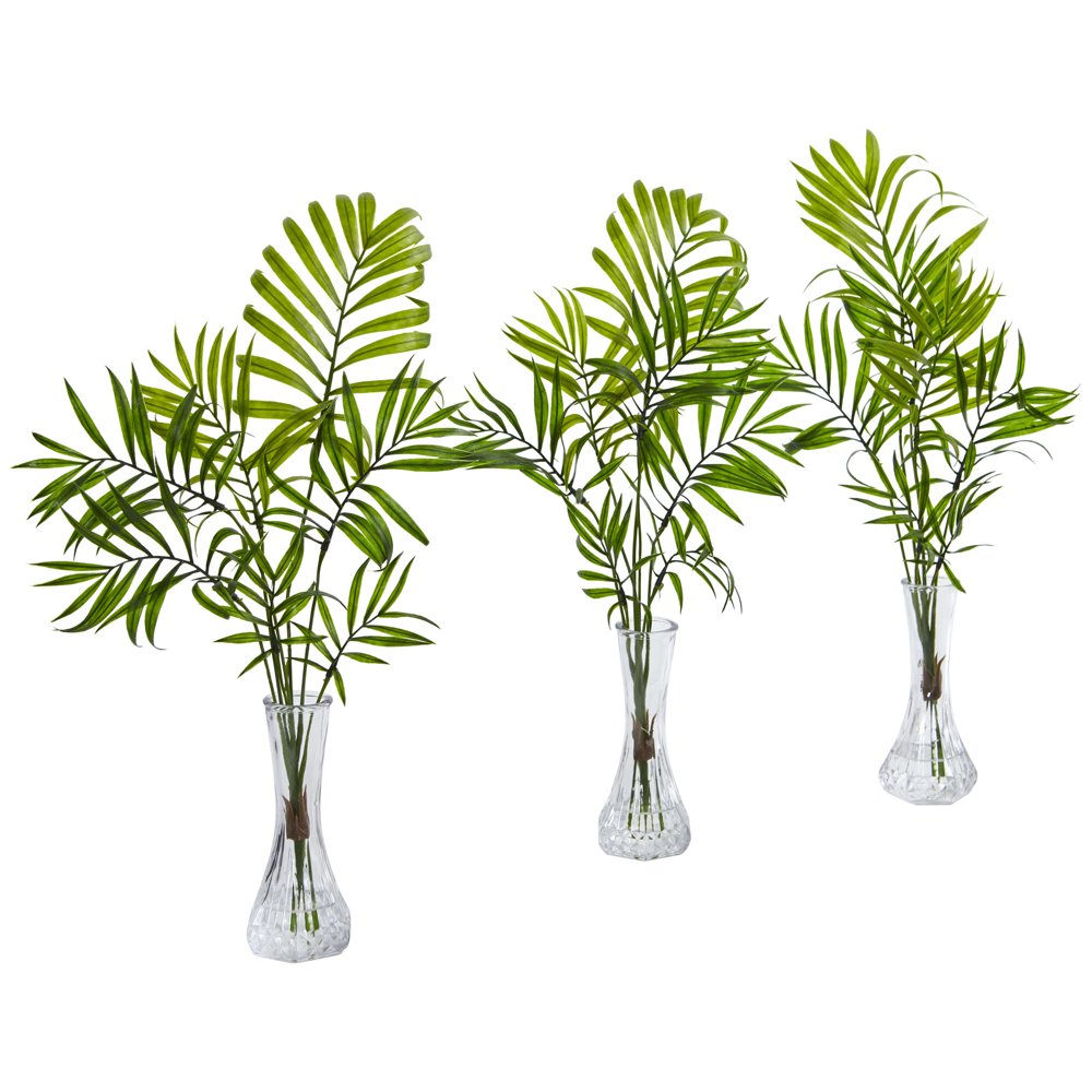 Nearly Natural Mini Palm Artificial Plant in Vase (Set of 3) Walmart