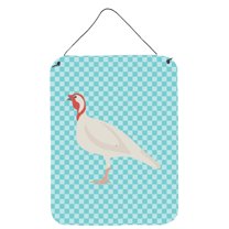 Carolines Treasures BB8163DS1216 Beltsville Small White Turkey Hen Blue Check Wall or Door Hanging Prints