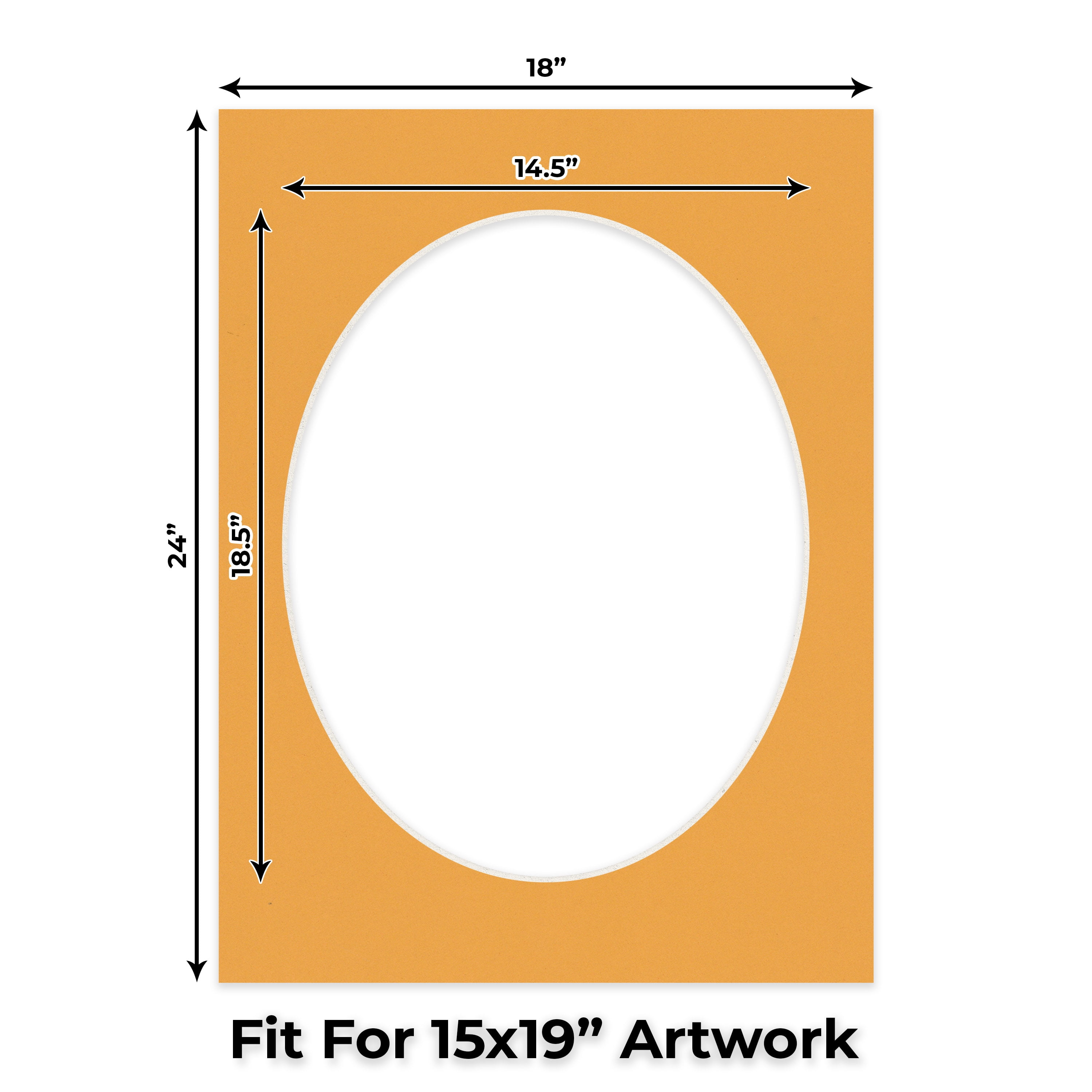 Golden Orange Picture Frame Mat for 18x24 Frames - Oval Opening for 15x19 Photos - 50 Mats