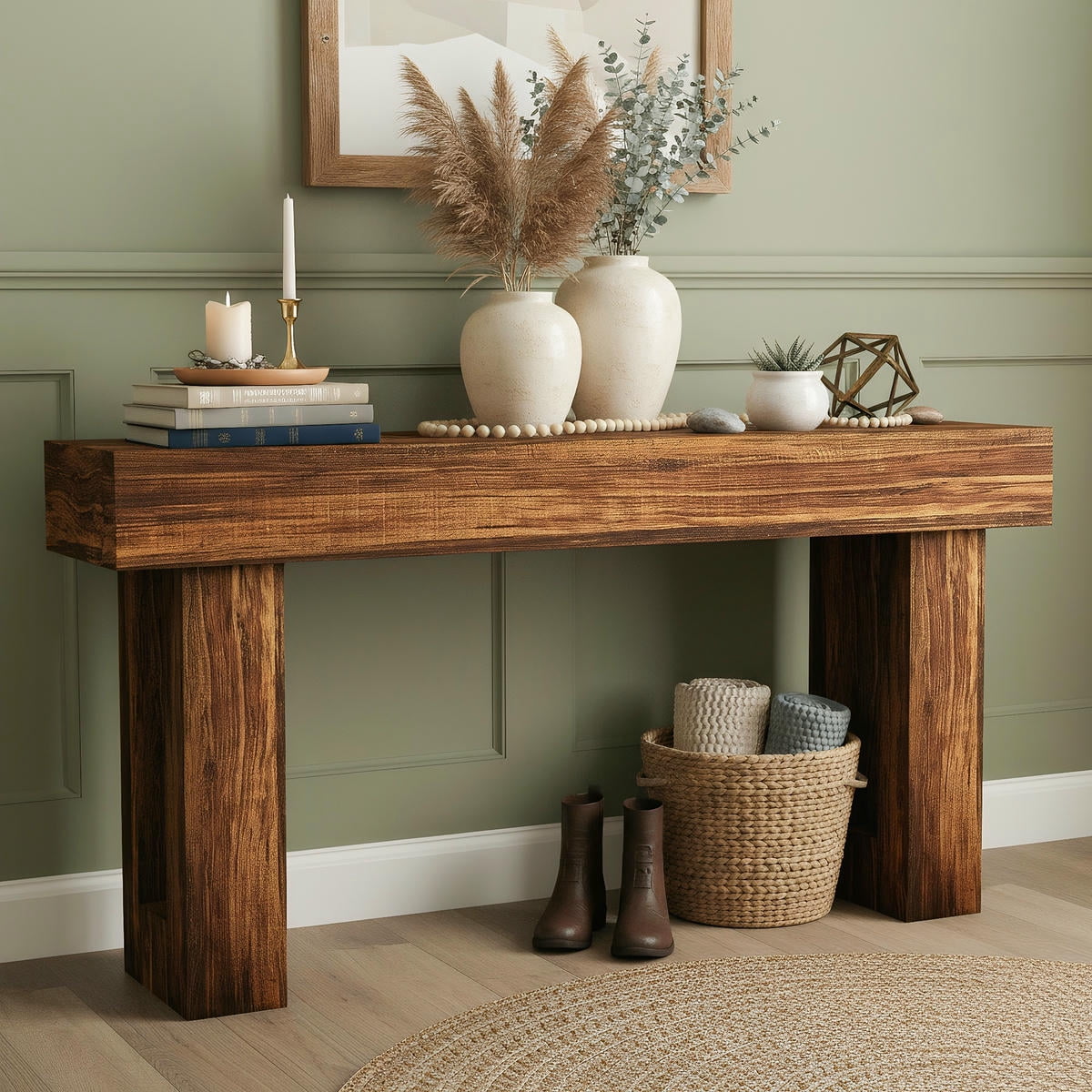 Topcobe 63-Inch Console Table, Farmhouse Wooden Sofa Table Entryway Table, Modern Furniture for Indoor, Living Room, Brown