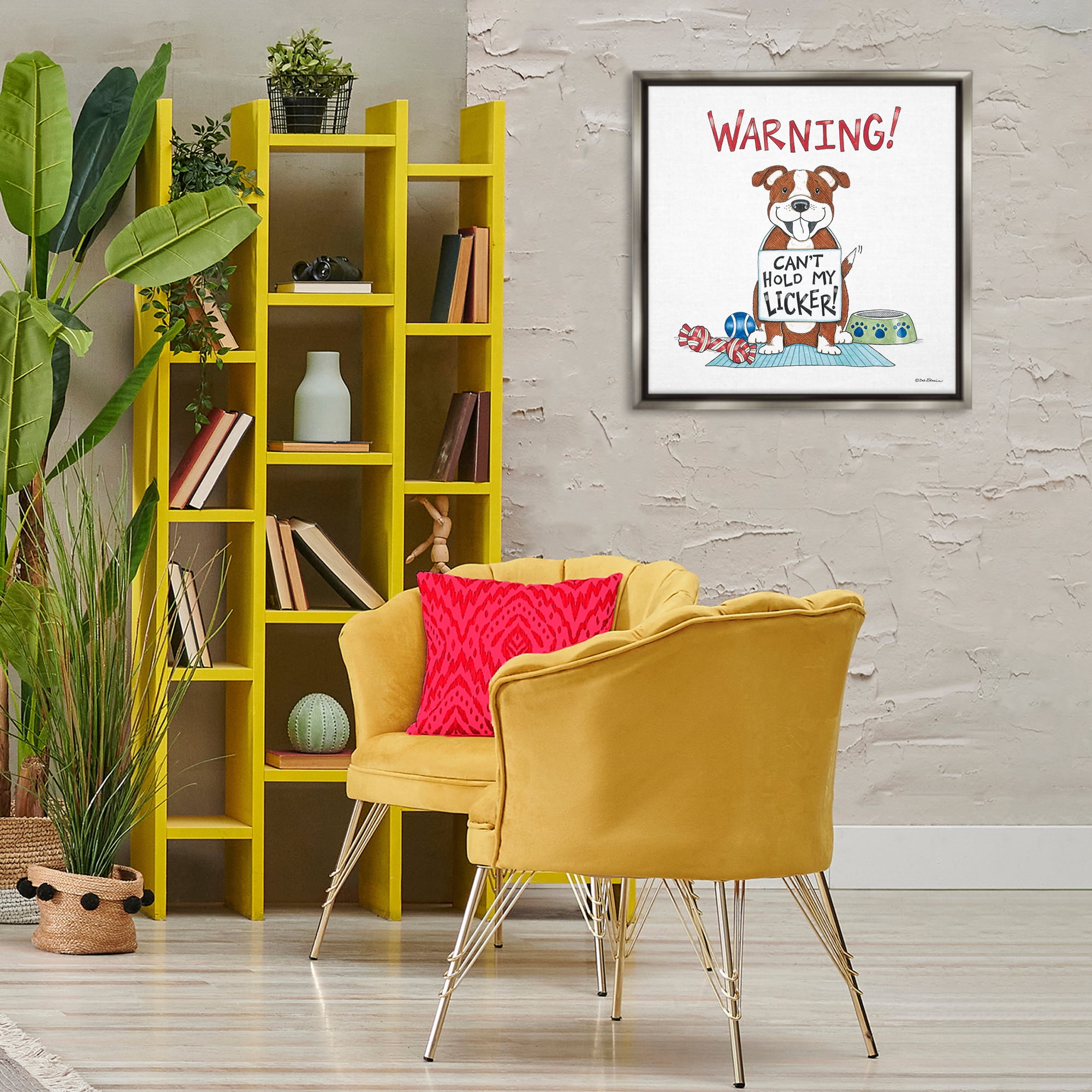Stupell Industries Funny Can't Hold Licker Dog Animals Painting Gray Floater Framed Canvas Art Print Wall Art, 25 x 25