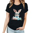 thumbnail image 4 of Pantalones Cortos para las Mujeres Sexy Pascua Moda Impresión Cuello Redondo Tee, Poliéster Ligero Casual Top para Primavera Verano Diario, Blusa de Suéter, 4 of 4