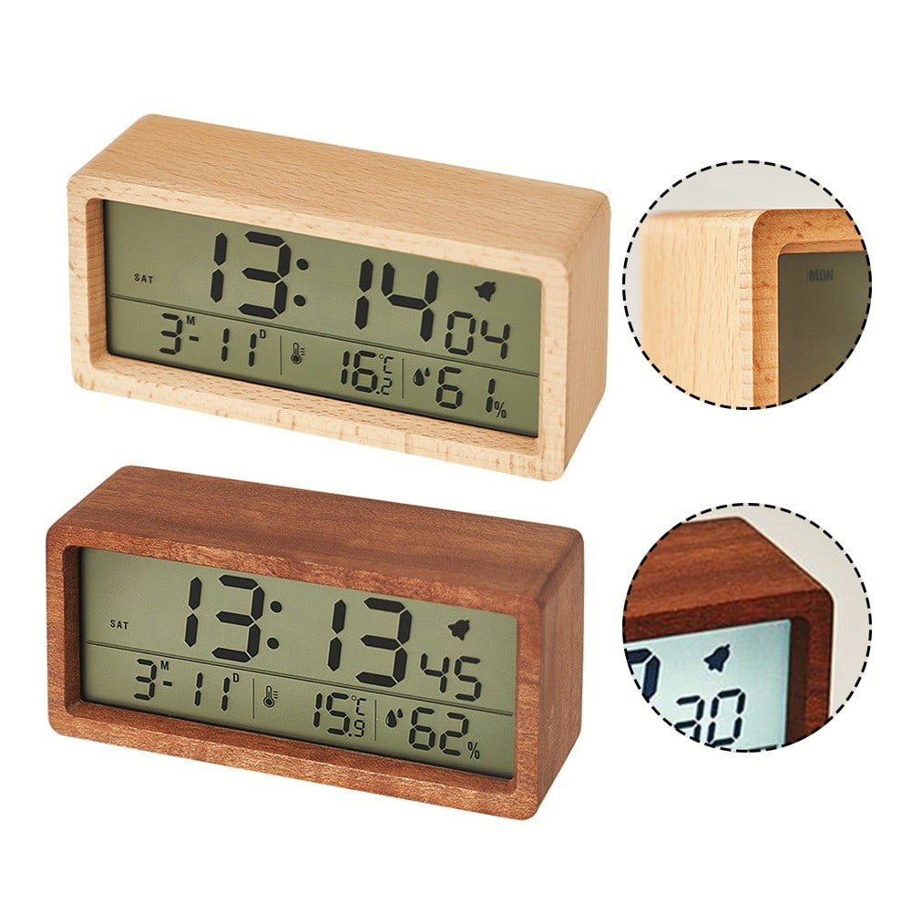 KDJ Wooden Digital Battery Operated Alarm Clocks for Bedrooms, Beside, Table, Desk - for Home Decor