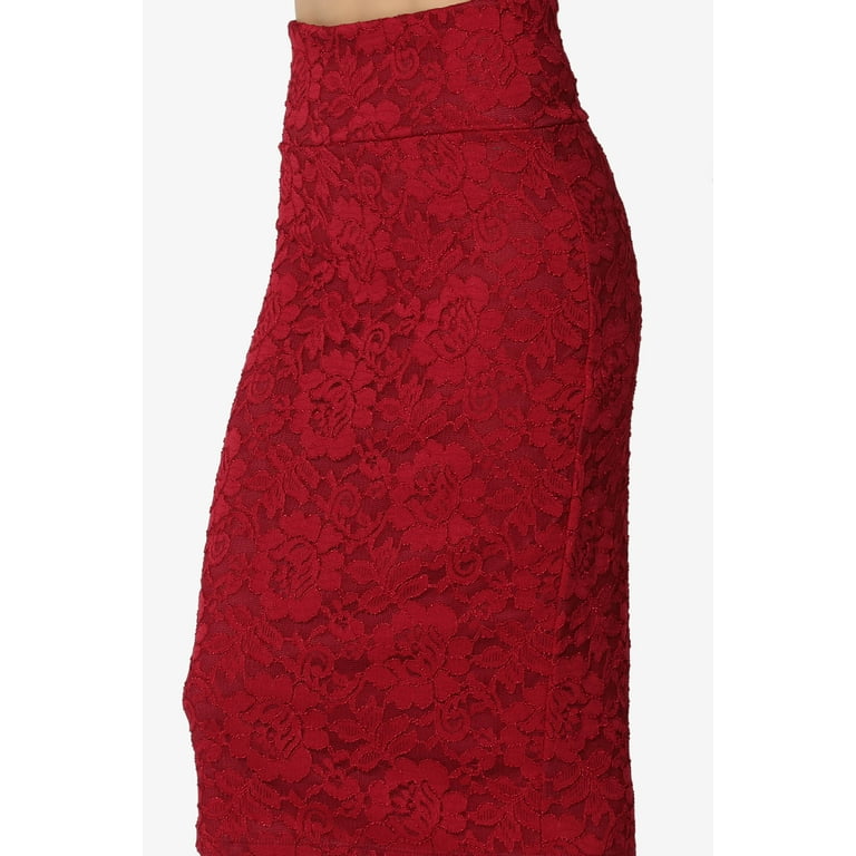 TheMogan Women s Floral Lace Overlay High Rise Pencil Midi Skirt For Office to Evening