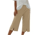 thumbnail image 6 of ClodeEU Women's Elastic Waist Capri Pants, Casual Loose Fit Cropped Trousers with Pockets for Summer Khaki,Women's Plus XL, 6 of 8