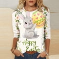 thumbnail image 2 of Brnmxoke Happy Easter Day Plus Size Womens 3/4 Sleeve Tshirts,Ladies Summer Fashion Easter Bunny Eggs Print T-Shirt Cute Graphic Round Neck Tees 2024 Basic Loose Tops, 2 of 4