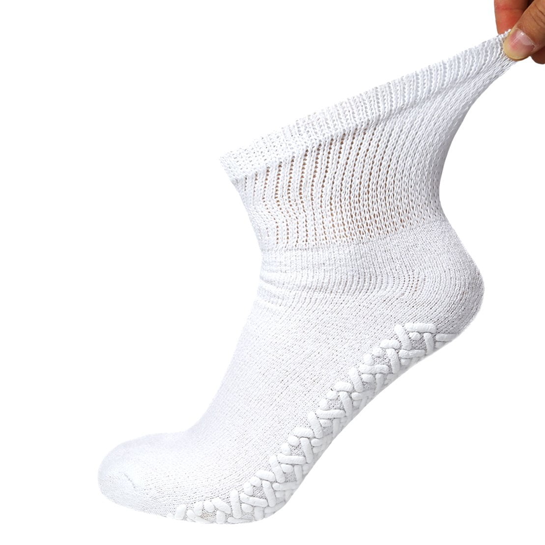 60 Pairs of Non-Skid Diabetic Ankle Cotton Socks with Non Binding Top, Brooklyn Socks Health Collection, Wholesale Bulk Value Pack (White, Fit Men's Shoe Size 10-12)