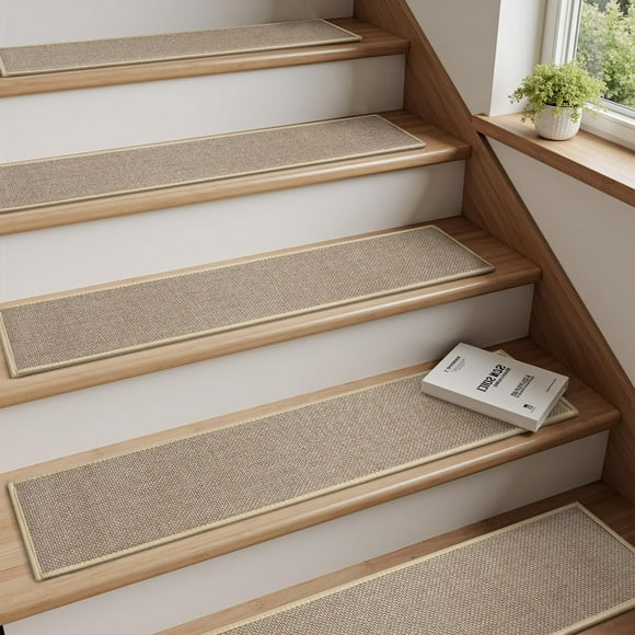 PADOOR 15 piezas de alfombrillas antideslizantes para escalera, 20 x 76 cm, beige