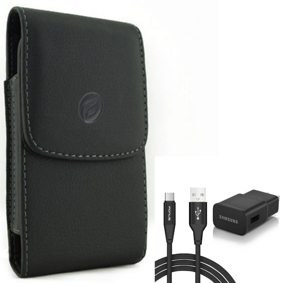 6ft USB Cable Type-C Fast Home Charger with Holster Leather Case Belt Clip for Samsung Galaxy A9 A73 5G A72 5G A71 5G A70 A52 5G A51 5G A42 5G A32 5G A21 A13 5G A12 5G A11 A03s A02s