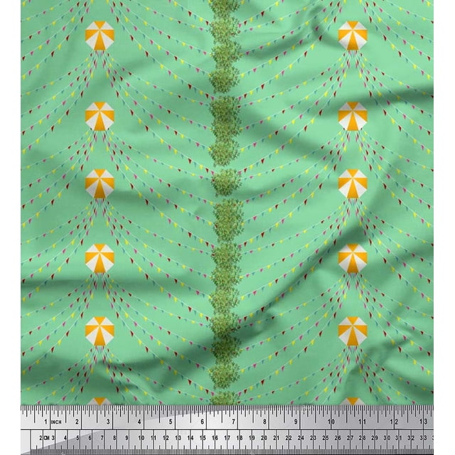 Soimoi Rayon Fabric Leaves & Celebration Flag Party Print Sewing Fabric Yard 42 Inch Wide
