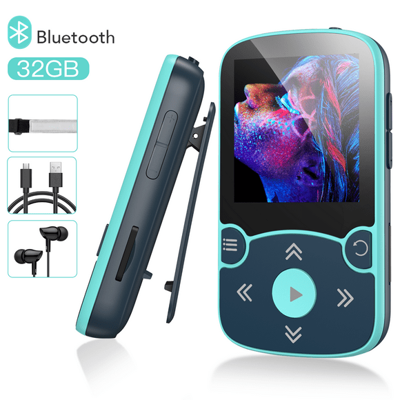 AGPTEK 32GB MP3 Player with Clip, Bluetooth 5.0, Lossless Sound Music Player with Armband for Sports, Supports Pedometer FM Radio Recording, Expandable up to 128GB (A65 - Blue)