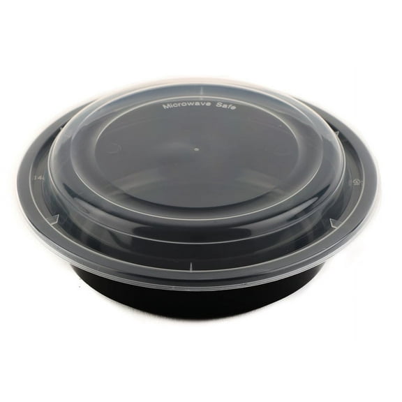 [25 Count] 16 oz Black Plastic Meal Prep Containers with Lids - Round Food Storage Container Microwave Safe - BPA-Free, Stackable, Reusable, Dishwasher, Freezer Safe, Disposable