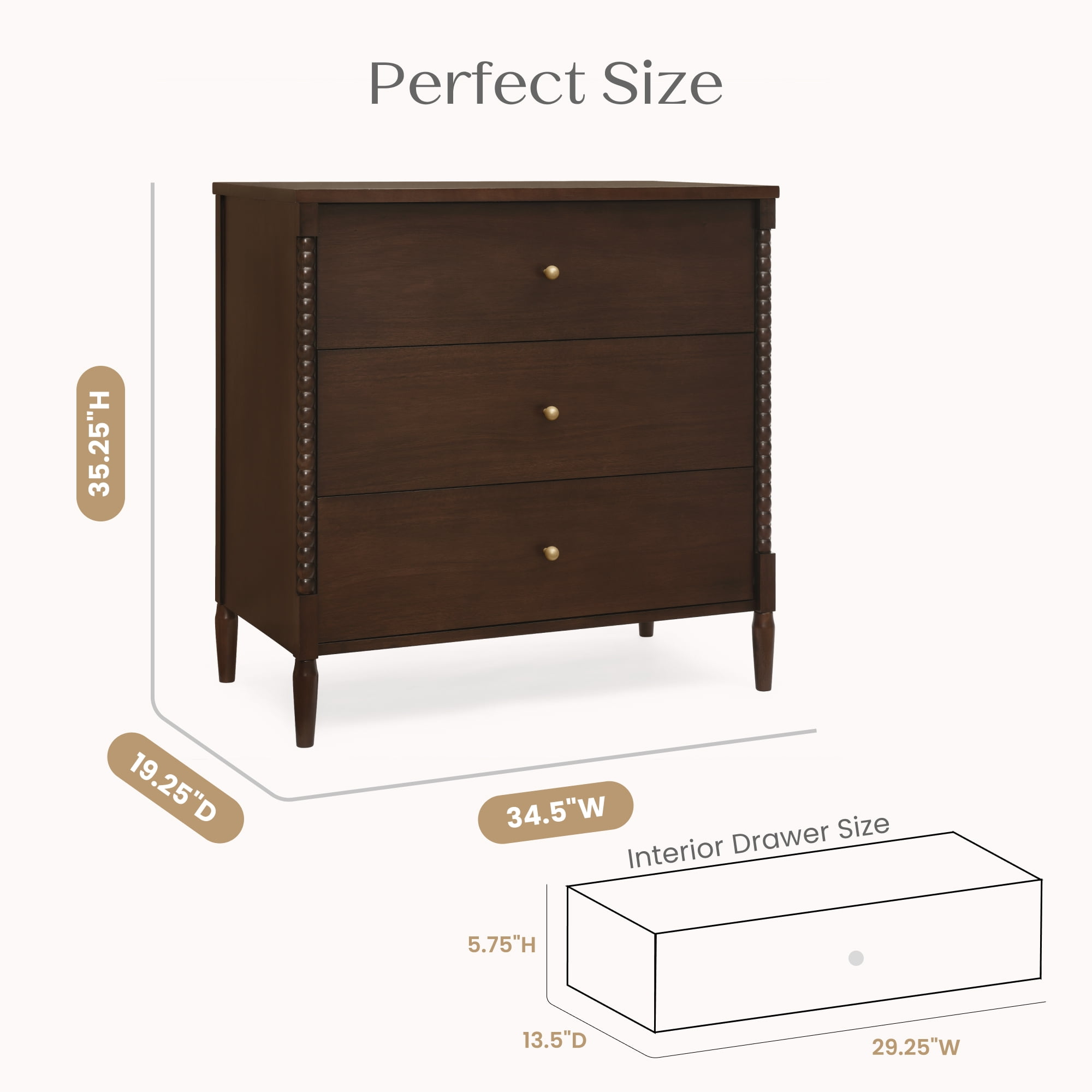 Delta Children Lily 3 Drawer Dresser with Interlocking Drawers, Walnut Espresso