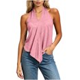 thumbnail image 3 of Halter Tops for Women, Sleeveless V Neck Shirts, Loose Fit, Casual Summer Tops, Vacation Travel Street Wear | VerBelle,Pink M, 3 of 7
