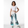 thumbnail image 3 of 9-10Y Girls Colored Flared Pants Digital Print Trousers Slim-Fit Wide Leg Flare for Spring Summer Autumn, 3 of 6