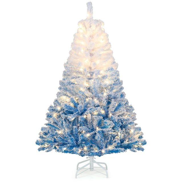 Gymax 5 FT Artificial Christmas Tree Hinged Snow Flocked Xmas Tree w/ 456 Branch Tips