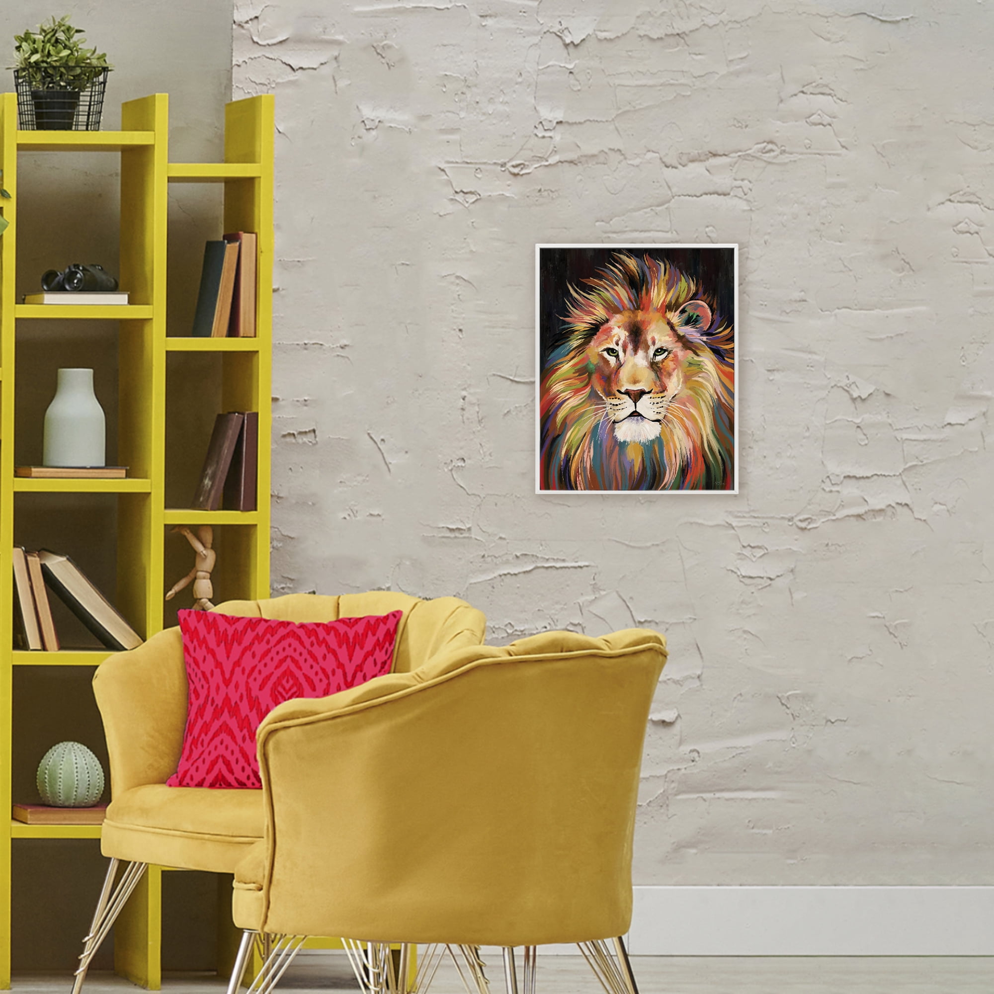 Stupell Industries Vibrant Majestic Rainbow Lion White Framed Giclee Art, design by Cat Thurman Designs