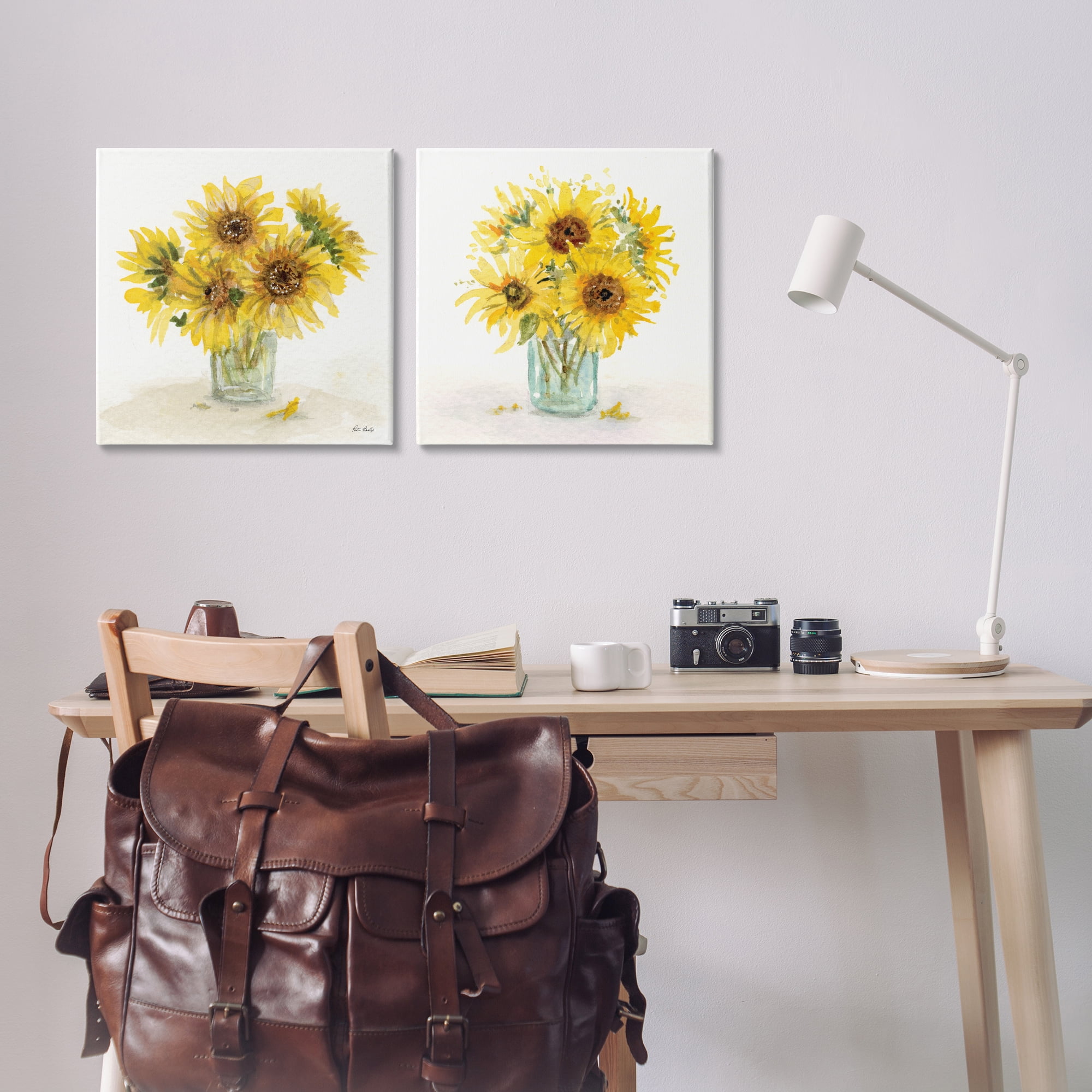 Stupell Industries Sunflower Bouquet Jar Plants & Flowers Painting Wrapped Canvas Art Print Wall Art, 17 x 17, Set of 2