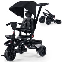 LINLUX 7 in 1 Toddler Trike, Toddler Ride-on Bicycles, Folding Kids Tricycle Bike, Black