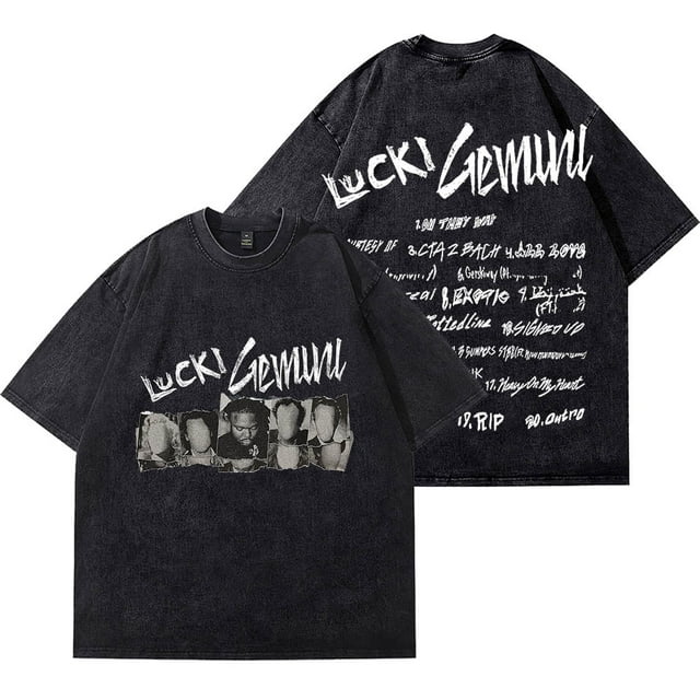 Lucki Gemini Tracklist Merch Wash T-Shirts Mode Urbaine Top Cosplay Unisexe Coton Manches Courtes Tee,TTTG,Style 2