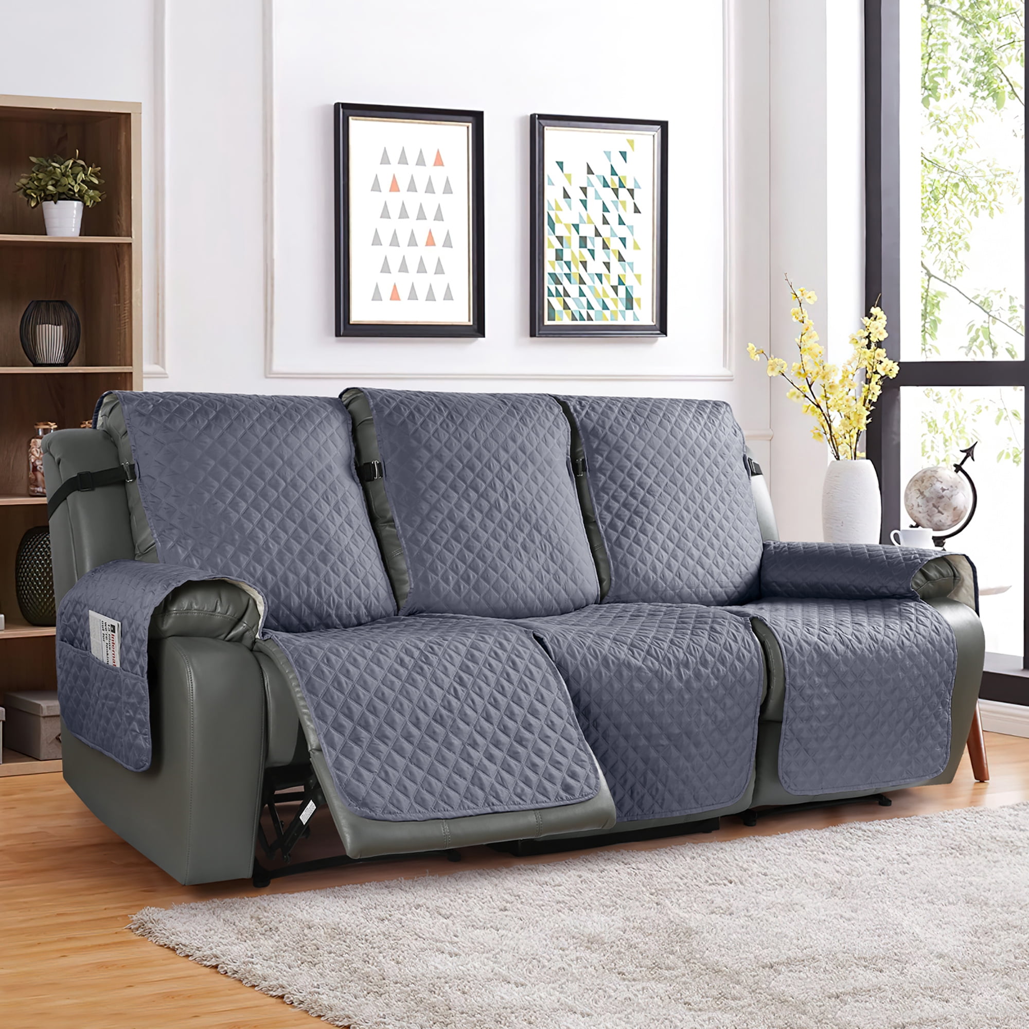 TAOCOCO Anti-Slip Recliner Sofa Cover, Reclining Couch Slipcover for 3-Seater Recliner Sofa Bluish Grey
