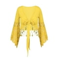 thumbnail image 3 of TiaoBug Womens Lace-Up Tassel Shawl Crop Tops Flare Sleeve Cardigan Belly Dance Costume Yellow L, 3 of 7