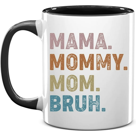 Funny Mom Coffee Ceramic Mug, Birthday Gifts for a Mom from Daughter, Son, Valentine’s Day Mothers Day Gift Idea for Her, Mama Gifts, New Mom Gifts, Mama Mommy Mom Bruh Accent (Accent Blue 11Oz)
