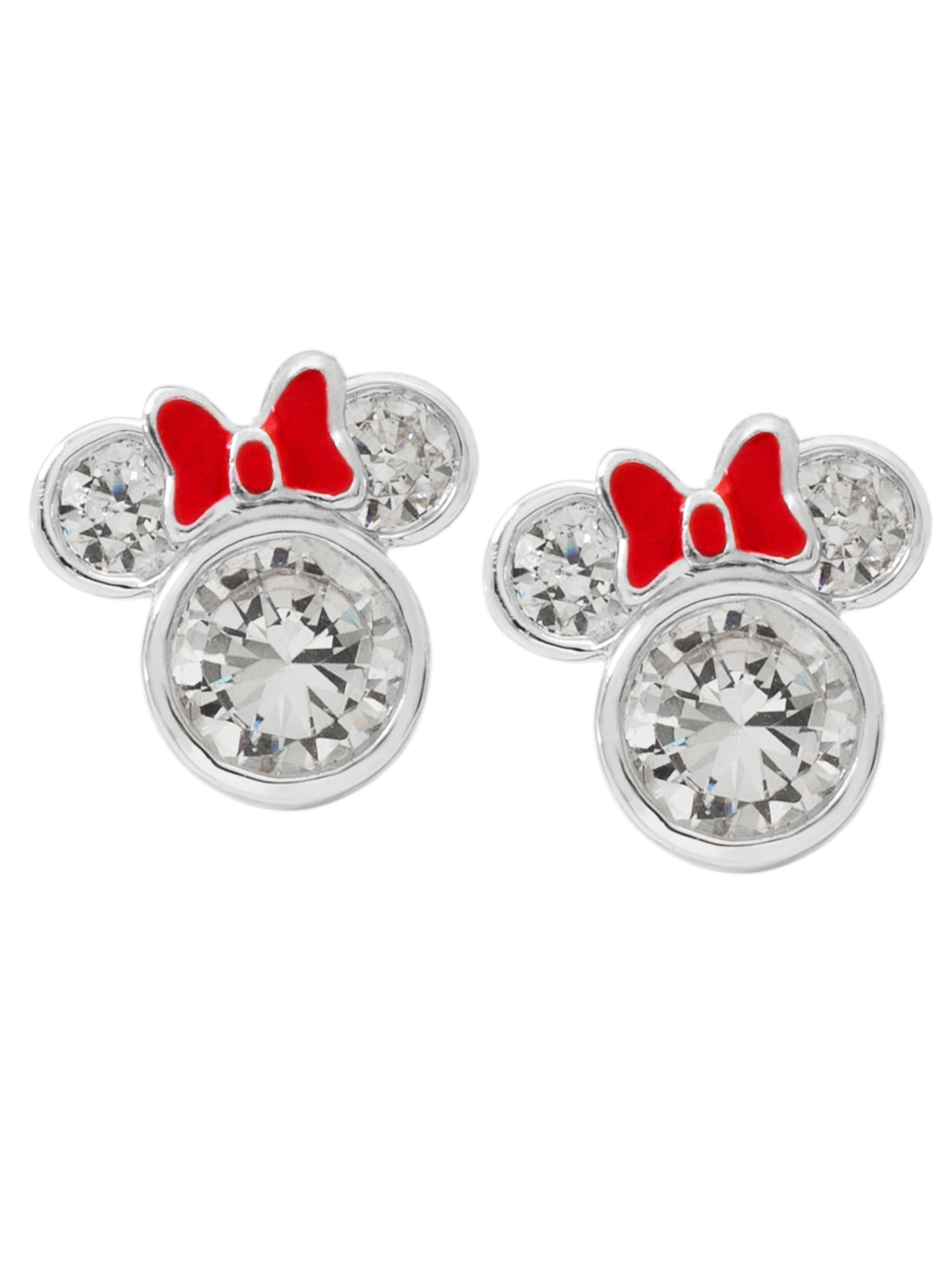 Dazzling Platinum Mickey Mouse Heart Shaped Cubic Zirconia Stud Earrings 