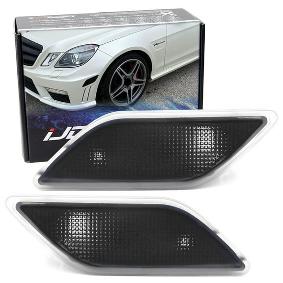 Euro OEM-Spec Black-Out Smoked Lens Front Bumper Side Marker Lamp Housings For Mercedes 2010-2013 W212 E-Class E300 E350 E550 E63 AMG 4-Door Sedan/Wagon