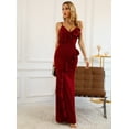 thumbnail image 5 of SouqFone Women Ruffled Trim Maxi Dress Sleeveless V Neck Prom Dress-M,Wine Red, 5 of 6