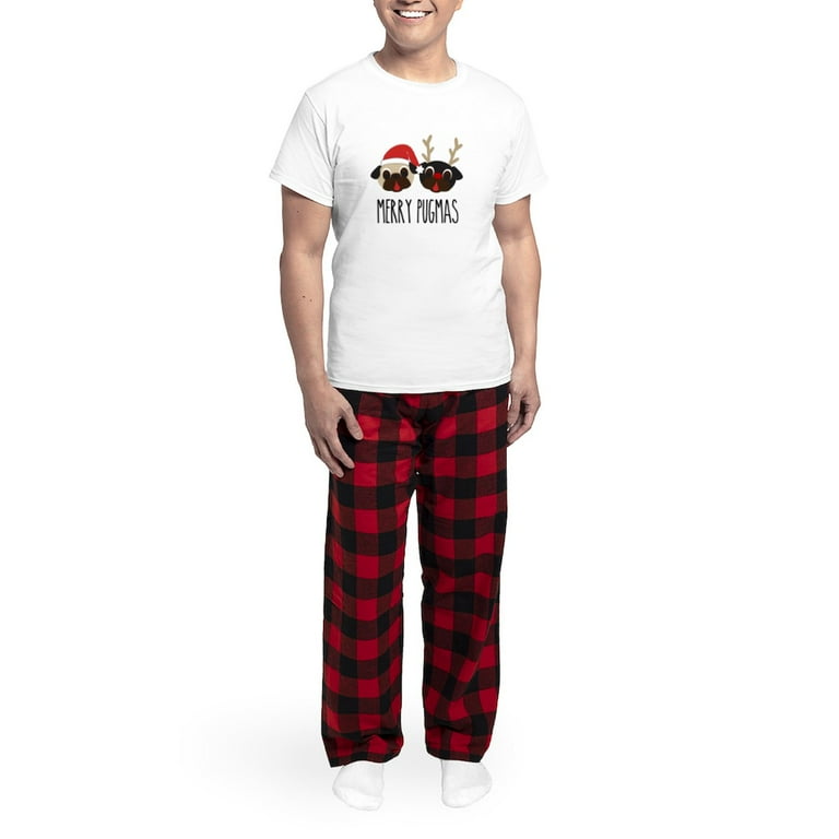 CafePress Merry Pugmas Christmas Pug Santa Reindeer Pajama Men s Light Loose Fit Cotton Pajama Set