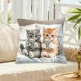 thumbnail image 5 of Cat Playing With Phone Printed Pillow Cover 17.7x17.7in, Funny Animal Pattern Flock Pillowcase, Decorative Cushion Cover for Sofa Living Room, Hidden Zipper, Novelty Gift for Cat Lovers, 5 of 6