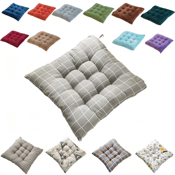PYURTEP Square Chair Cushions, Grid Printed Tufted Seat Cushion with Fixing Ties, Foldable Thick Soft Seat Pad for Office Kitchen Dining Room Chairs
