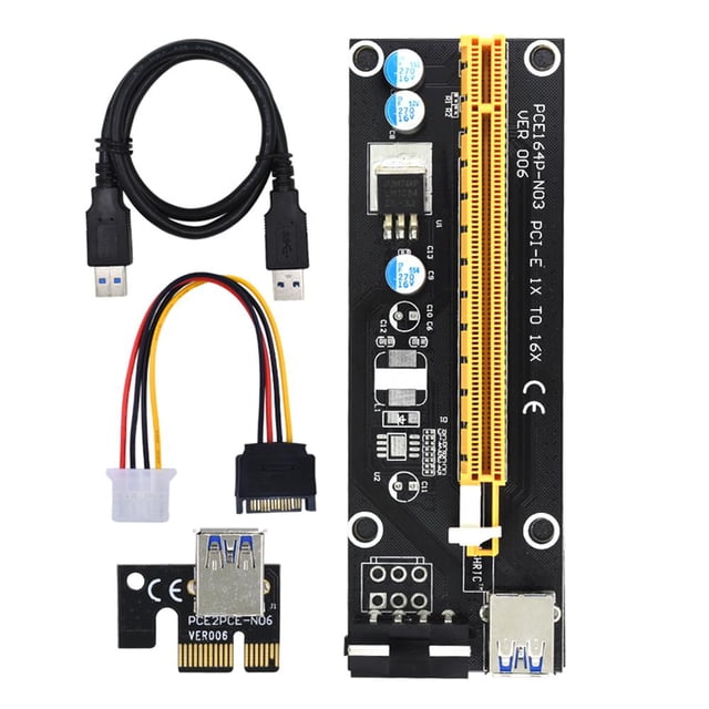 PCIe Riser VER006 PCI-E 1x a 16x Adaptador extensor 15 pines a 4 pines Alimentación