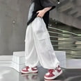 thumbnail image 4 of ZACPNCV Boys Baggy Cargo Pants Casual Loose Fit Parachute Pant Harem Joggers Sweatpants with Pockets White 6-7 Years, 4 of 6