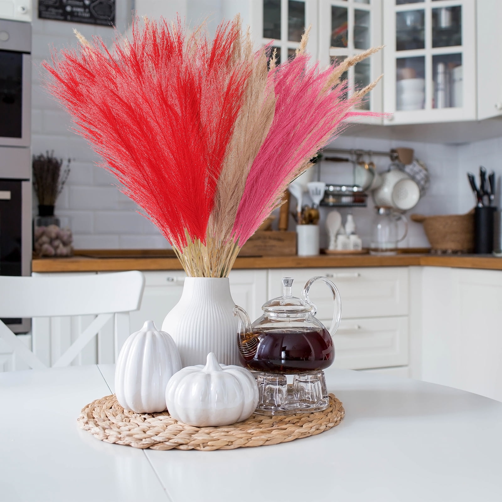 Uxcell 50 Pcs Faux Pampas Grass 52cm/20.5" Artificial Fake Dried Pampas Grass Decor with Stem for Floor Vase Filler, Home Decoration, Dark Purple