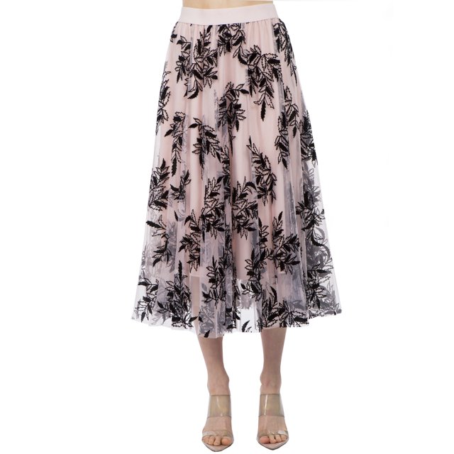 Falda midi flores negras