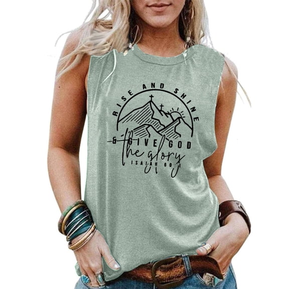 HCYSFG Women's Rise And Shine Graphic Tank Top Crewneck Sleeveless Casual Religious Fashion T Shirts Summer Daily Wear Trendy Activewear Sporty Tee