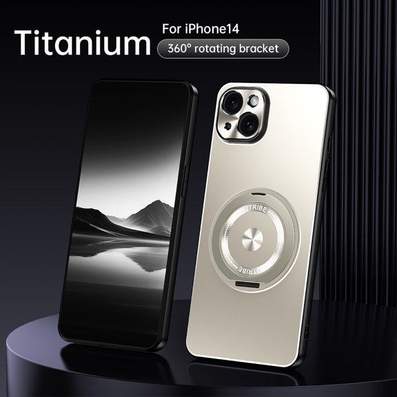 Heavy Duty Phone Case for Apple iPhone 14, Shockproof iPhone 14 Case with 360° Swivel Ring Kickstand, Magnetic iPhone 14 Cover Compatible with Car Mount Full Camera Protection,Titanium