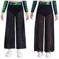 thumbnail image 5 of TiaoBug Kids Girls High Waisted Sequins Side Slit Chiffon Wide Leg Pants Belly Dance Performance Bottoms Green 10, 5 of 7