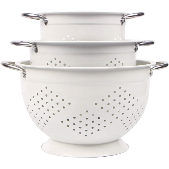 Rorence Steel Colander Set of 3, Powder Coated Nesting Strainers with Handles for Draining Rinsing Washing, 1.5/3/5 Quart