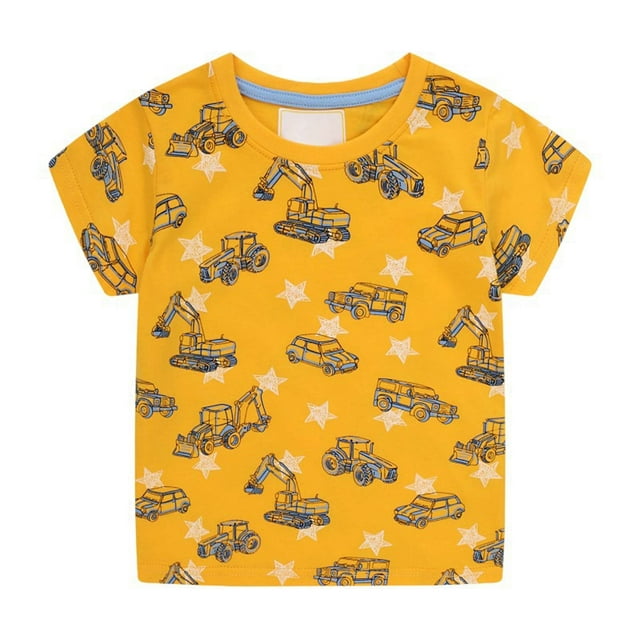 Hiiyo T-Shirt pour Petits Garçons à Imprimé Excavatrice, Manches Courtes, Jaune