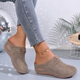 thumbnail image 3 of Clogs for Women Closed Toe Slip on Mules Othopedic Wedge Sandals Hollow out Comfortable Arch Support Slides Khaki Size 7, 3 of 6