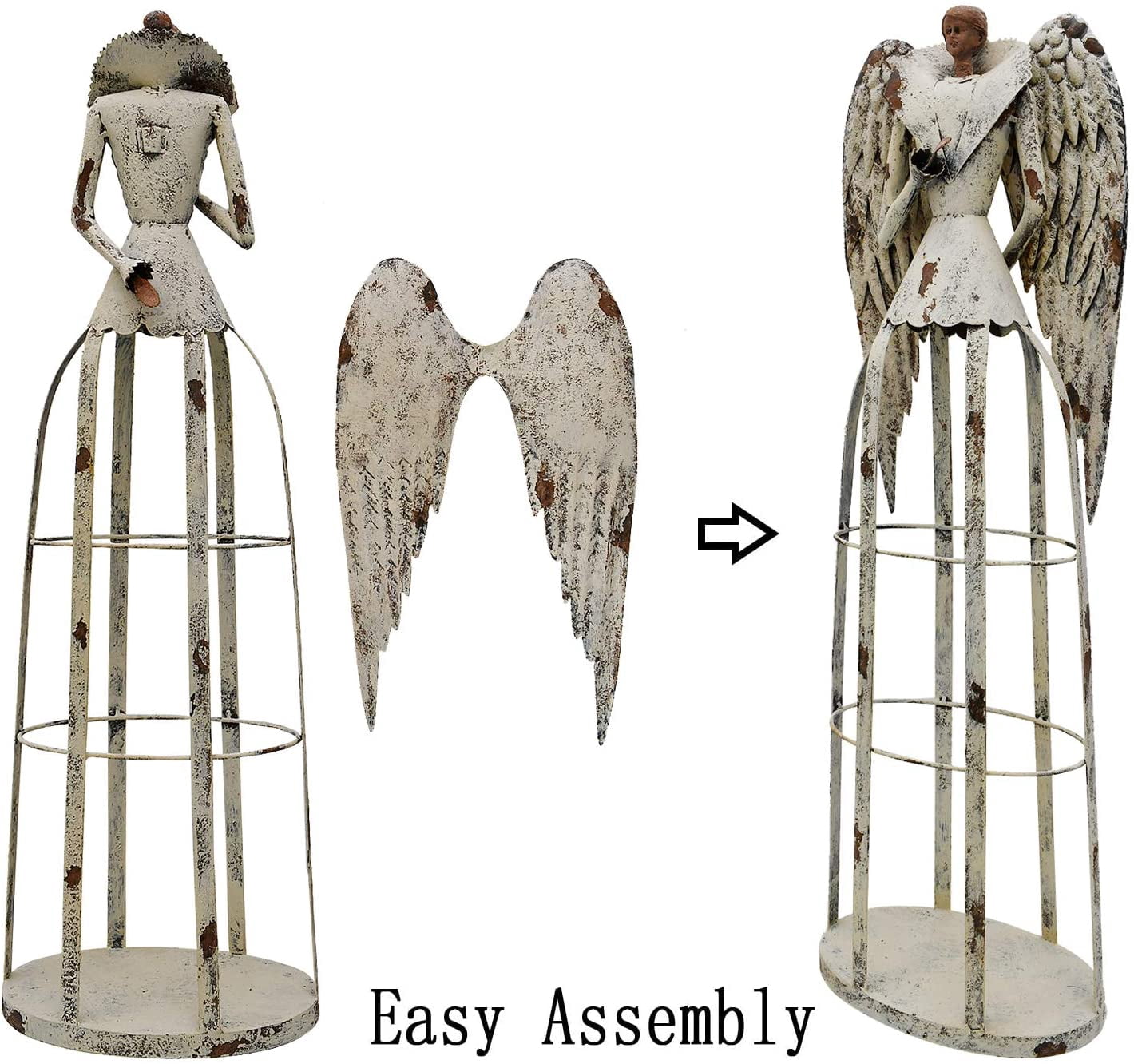 RAINBOW HANDCRAFTS 30” Antiqued Metal Guardian Angel Garden Statue, Hand Painted Decor