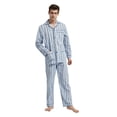 thumbnail image 2 of GLOBAL Mens 100% Cotton Long Sleeve Pajama Set, Breathable Lightweight Button Down Nightwear with Pants, S-3XL, 2 of 6