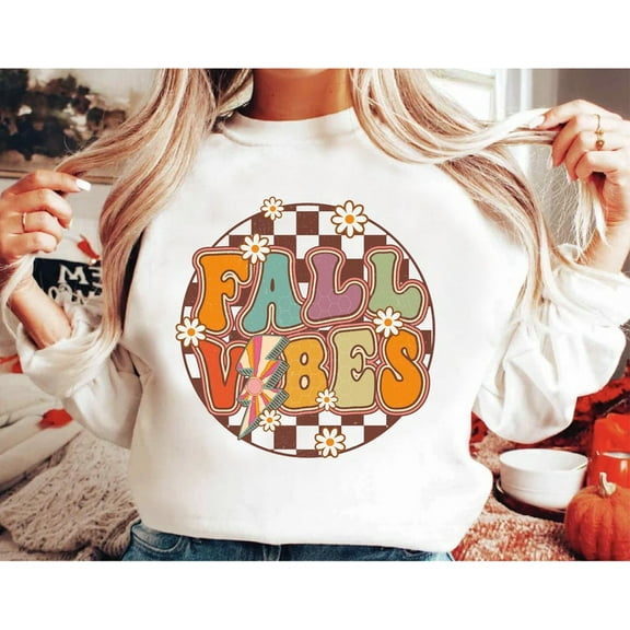 Fall Vibes Sweatshirt, Retro Autumn Shirt with Lightning Bolt and Pumpkin Graphics , Vintage-Inspired Outfit for the Cozy Fall Season