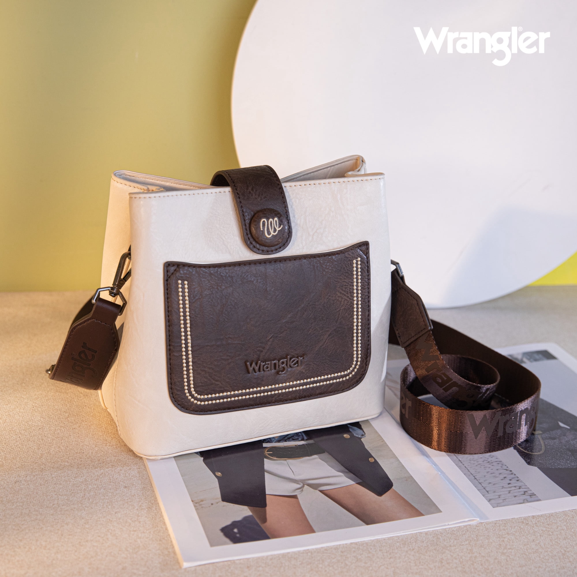Wrangler Vintage Crossbody Purses for Women Purses and Handbags for Gift 8''H, Beige & Coffee