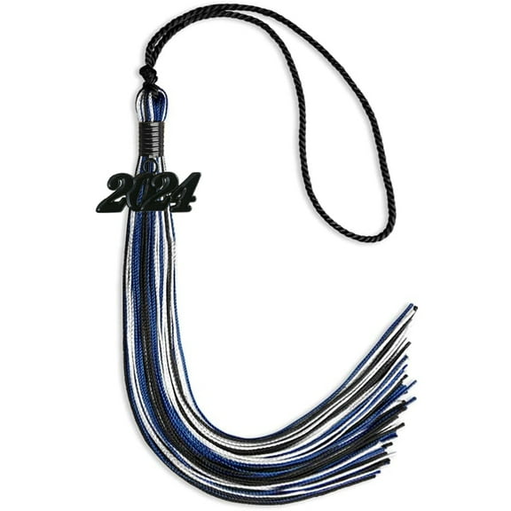 Endea Graduation Black/Royal Blue/White Mixed Color Graduation Tassel with Black Date Drop